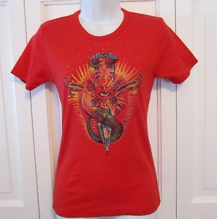  Red Embellished Snake Sword Tattoo Graphic Fitted Tee T Shirt Size S M