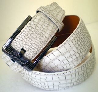 Mens White Crocodile Alligator Skin Pattern Leather Belt Metal Buckle 