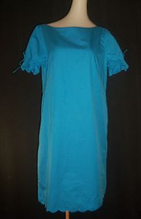 CREW Size 4 Bright Blue Puffy Short Sleeves 100% Cotton Short Dress 
