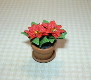   Christmas Red Poinsettia in Terra Cotta Pot DOLLHOUSE Miniatures 1/12