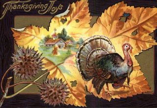Thanksgiving Turkey Leaf Backdrop & Colorful Border Series #5 c1910 