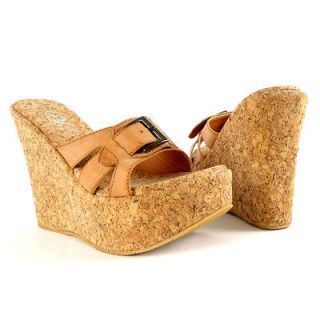Sexy Platform Cork Wedge Sandals Buckles Tan women comfort shoes by 