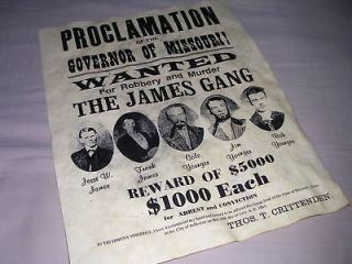 JESSE JAMES PROCLAMATION OLD WEST WANTED POSTER WESTERN sign NR