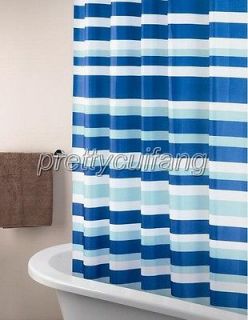 Simple Stripe White and Blue Design Bath Fabric Beautiful Shower 