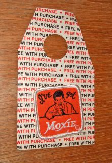 moxie cloth patch w paper bottle hanger mint un used