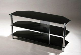 tier black glass top tv table shelf stand modern