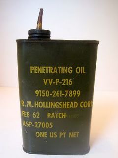   ERA US ARMY MILITARY PENETRATING OIL TIN CAN 1 PINT HOLLINGSHEAD