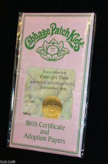 Cabbage Patch Kids Modern Girl Birth Certificate Camryn Tina 11/3