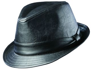 New DPC Mens Fedora/Trilby Hat Black Faux Leather Size M L XL Jazz 