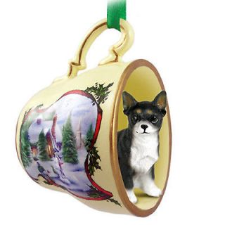 Chihuahua Dog Christmas Holiday Teacup Ornament Figurine Blk