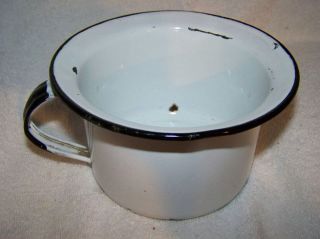 Vintage Baby Child Chamber pot potty ENAMEL WARE White Black Primitive 
