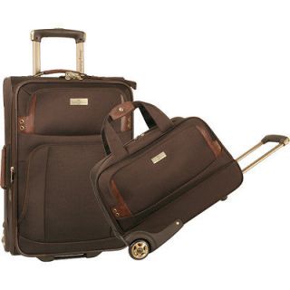 NEW TOMMY BAHAMA HARBOR EXPANDABLE BROWN 2 PIECE LUGGAGE SET $300 