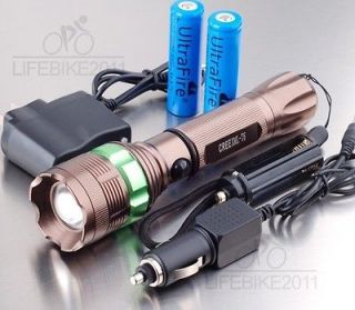   CREE XM L T6 LED 18650 Flashlight Torch Zoom Lamp Light+Car Charger