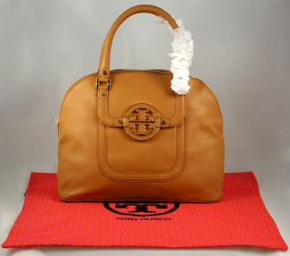 TORY BURCH AMANDA DOME TOTE BAG LUGGAGE BROWN Auth with TB Dust Bag 