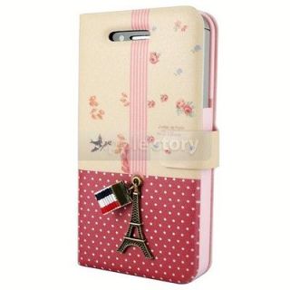   Exquisite 3D Eiffel Tower Leather Flip Case for iPhone 4 4S 4G 37C