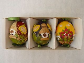 Set of three Easter eggs handmade decorations, unique OOAK
