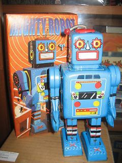   Robot with rotating colour wheel chest winds up china tin toy RARE