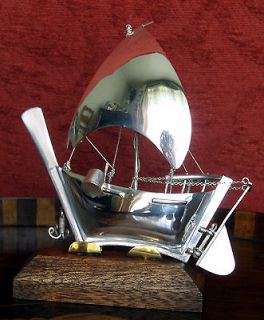  novelty sterling solid Silver Boat / Junk model on a removable stand