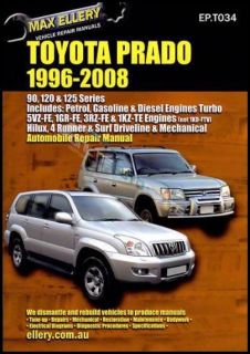 Workshop Manual Toyota Prado Petrol Diesel 1996 08 90 120 125 Series 