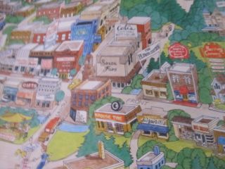 VINTAGE 80s TRAVERSE CITY CARTOON MAP MICHIGAN FRONT ST BAY CARDBOARD