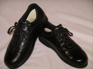sas free time black leather comfort shoes 7 m euc
