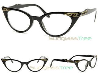60s RHINESTONE CAT EYE Eyeglasses BLACK vintage retro clear sunglasses 