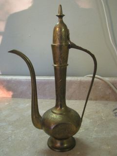 vintage sarna turkish pitcher india brass tea pot hinged lid