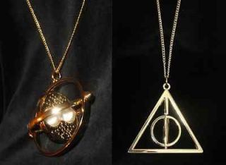   Necklace 14k Gold Plated Time Turner Silver Deathly Hallows Set Lot
