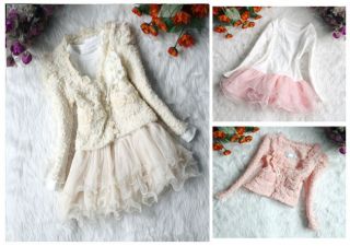   Girls 2 Piece Cardigan Skirt Dress TuTu Set 2 7Y Pink & Milky white