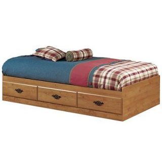 Twin Size Platform Day Bed Frame in Country Pine Finish with 3 Storage 