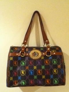 us polo assn brown multi colored satchel purse time left