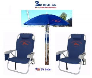   Bahama Backpack Cooler Beach Chairs Plus 7 Beach Umbrella BLUE New