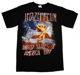 Led Zeppelin 1977 World Tour US Flag Angel Rock Band Adult T Shirt Tee