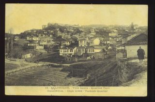 SALONIKA, GREECE ~ OVERVIEW OF CITYS TURKISH QUARTER ~ used 1917