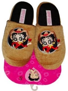 Womens Sz 5 6 Betty Boop Cowgirl Tan House Slippers New Closed Toe 