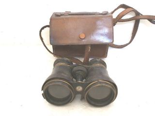 Gregory Military Binoculars With Brass Frame & Compass In Leather 