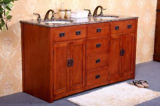 60 Bathroom Double Sink Vanity Cabinet with Granite and FREE FAUCETS