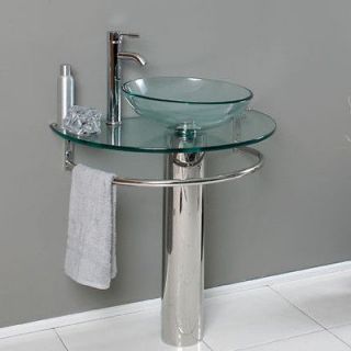   HWS Bathroom Tempered Clear Glass Vessel Sink & Vanity + Faucet xd013