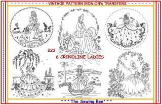 223 ~ 6 New Crinoline Lady Embroidery Transfer patterns HOT IRON NEW 