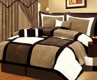 Burgundy or White + Brown and Black Suede Patchwork Comforter Set/Bed 