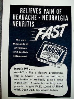 vint 1950 advertising grocery sign anacin tablets 