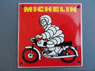 QUALITY VINTAGE STYLE MICHELIN MAN ON MOTORCYCLE BIKE ENAMEL METAL 