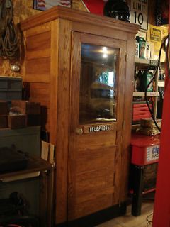 VINTAGE Wooden Telephone Booth With Glass Door and Glass Windows