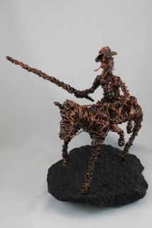 Don Quixote Copper Colored Wire on Lava Rock Art Stature Figurine 