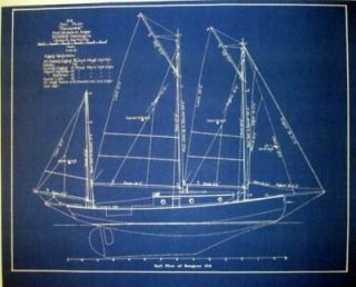 Marine Architect Drawing Sailboat 1913 Blueprint Plan Drawing 19x24 