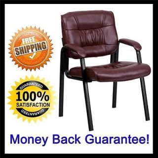   Strong Burgundy Leather Reception Office Side Chair Waiting Room 2439