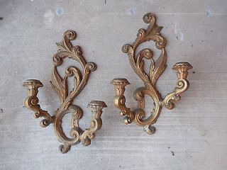 pair of vintage gold wall sconce syroco or homco style