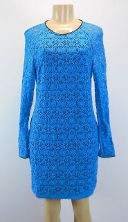 W118 WALTER BAKER NWT Blue Long Sleeve Lace Dress Size Medium Shell
