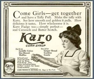girl pulling taffy really in 1910 karo corn syrup ad  12 98 