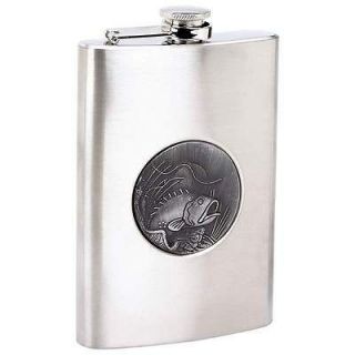 maxam 8oz stainless steel flask with embossed fishing time left